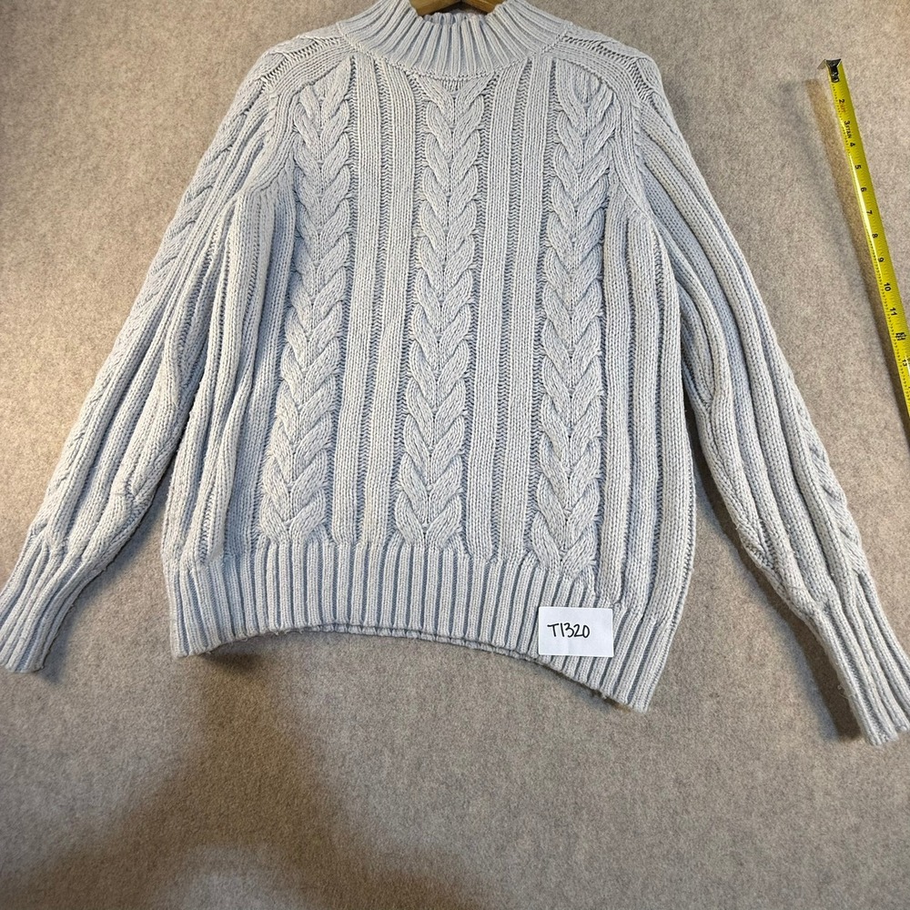 Ann Taylor Womens Light Blue Cable Knit Mock Neck Chunky Pullover Sweater Size S